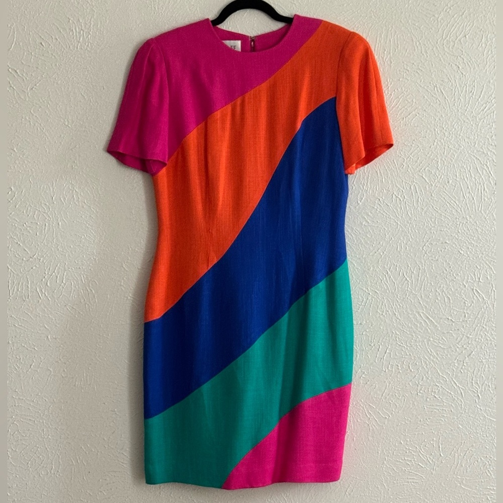 Vintage 80’s Maximalist Santa Fe Colorblock Women's Dress Size 10